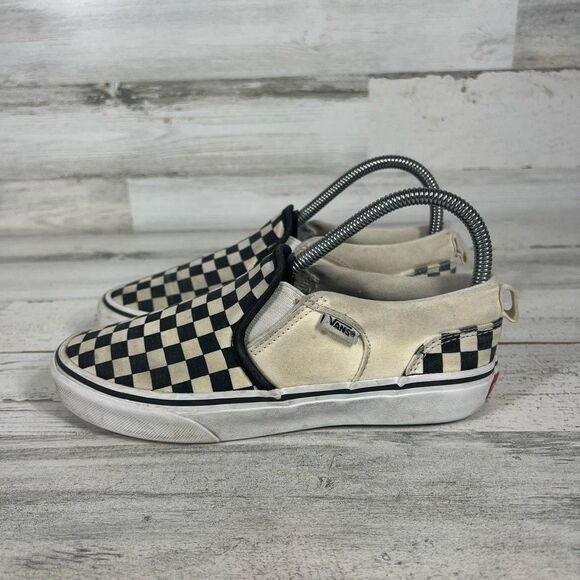 Vans Women's Old Skool Slip On Low Black White Checkerboard Shoes‎ Size 5.5 - Picture 2 of 8